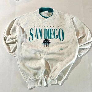 VTG 90s 'San Diego' Layered Sweatshirt in Grey and teal, sz M